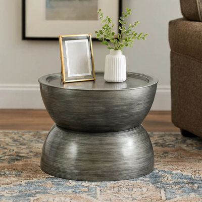 Accent Coffee Table, 25 Inch Hourglass Shape, Grey Hammered Finish