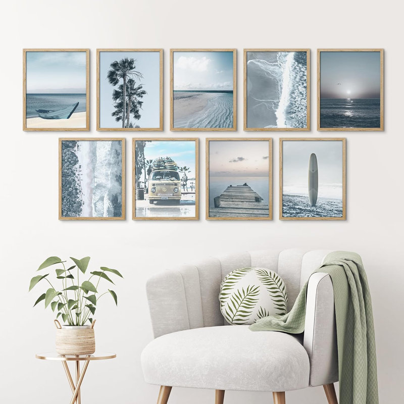 " Nautical Landscape And Sea Variety Botanical Ocean " 9 - Pieces, 12" W x 16" H, Natural Framed