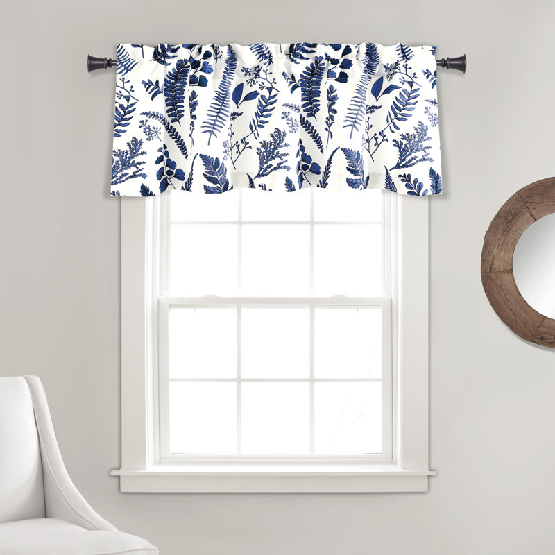 Tailored 52'' W Window Valance, White/Navy