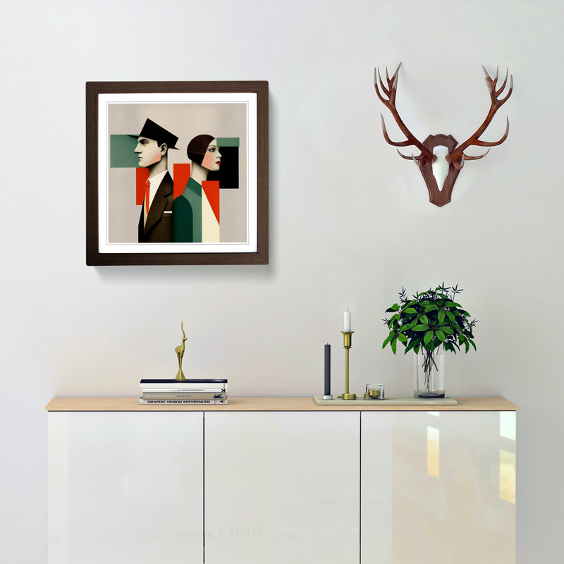 Lovers Suprematism - Single Picture Frame Print on Wood, Walnut