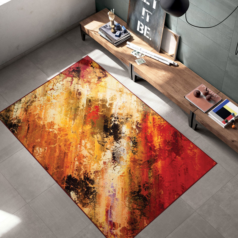 Tapis orange à motif abstrait Meyer, Rectangle 7 pi 10 po x 10 pi 6 po