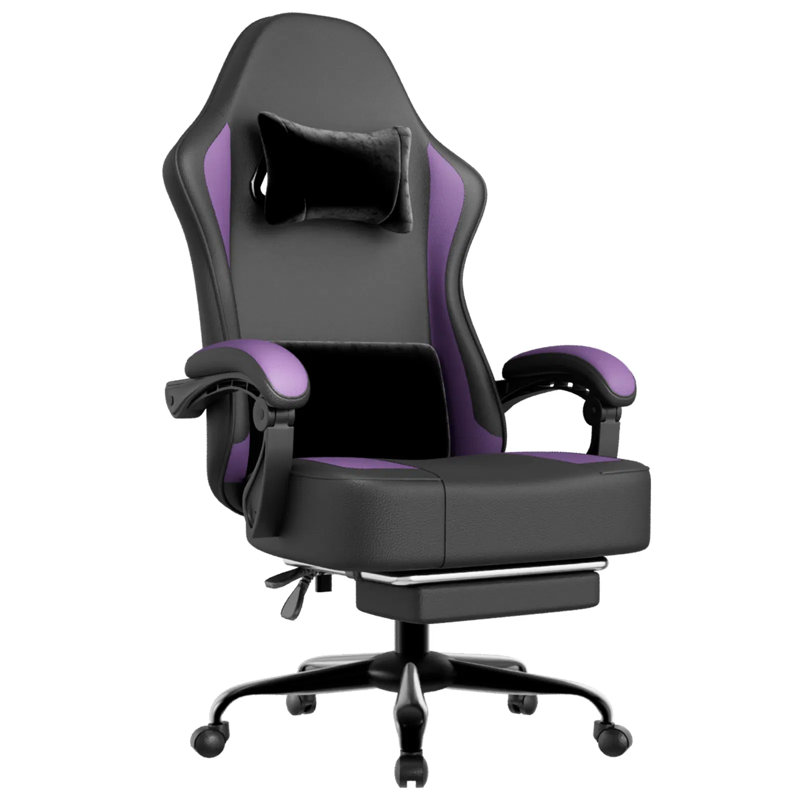 Fauteuil de jeu ergonomique avec coussin à ressorts ensachés, repose-pieds réglable, appui-tête et support lombaire - Fauteuil de bureau respirant en cuir PU pour adultes, capacité de 350 lb