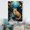 Beige et bleu clair de lune, forêt, renard, art mural animal