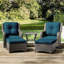 Ensemble de mobilier de patio en osier 5 pièces avec 2 chaises berçantes pivotantes, 2 repose-pieds et 1 table d'appoint