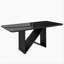 Table de salle à manger 6 places de style italien avec plateau en verre peint et base en bois élégante, noir