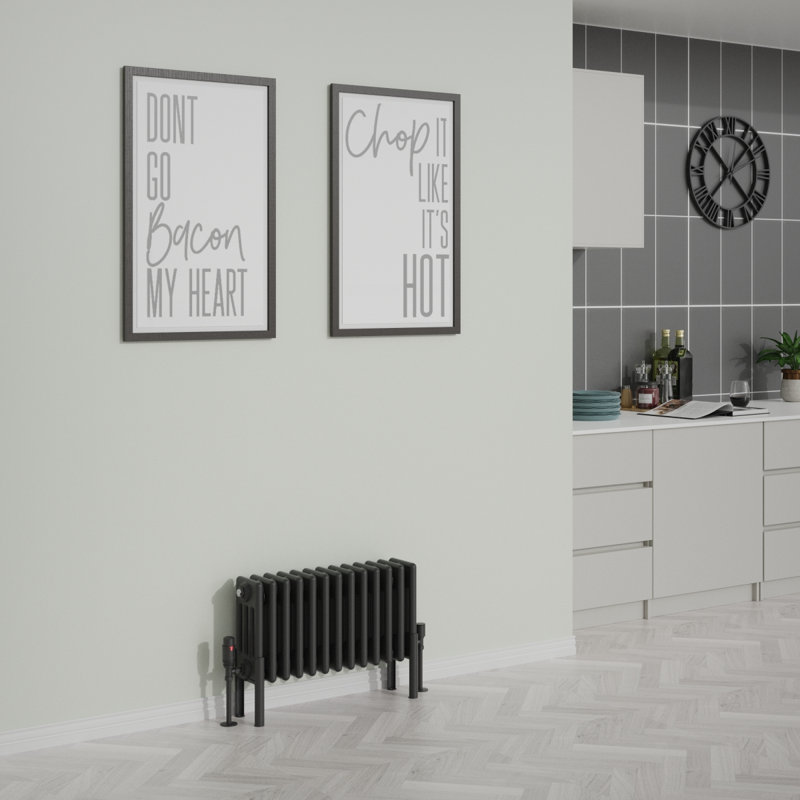 Altynay Horizontal Traditional 4 Column Radiator, 300mm H x 605mm W x 140mm D, Black