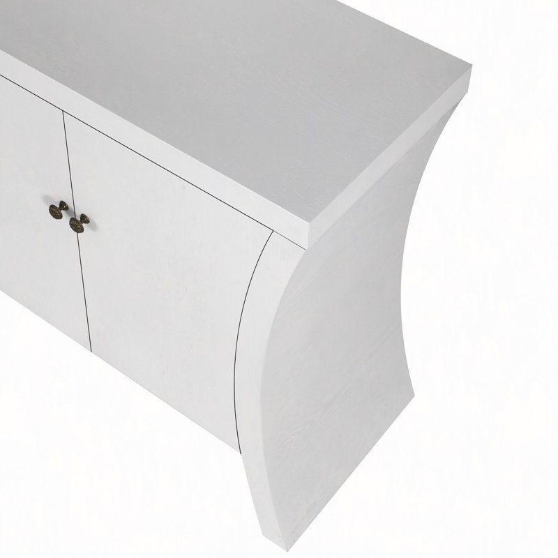 4-Door Storage Cabinet with Wooden Arc Legs, White