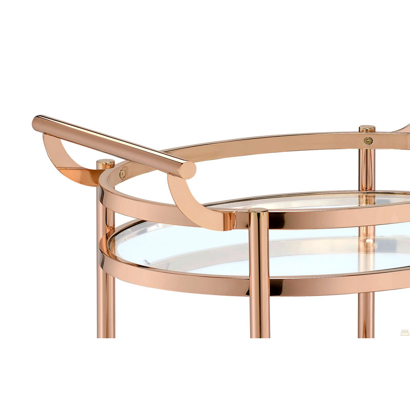 Chariot de service en verre transparent et finition or rose Lakelyn