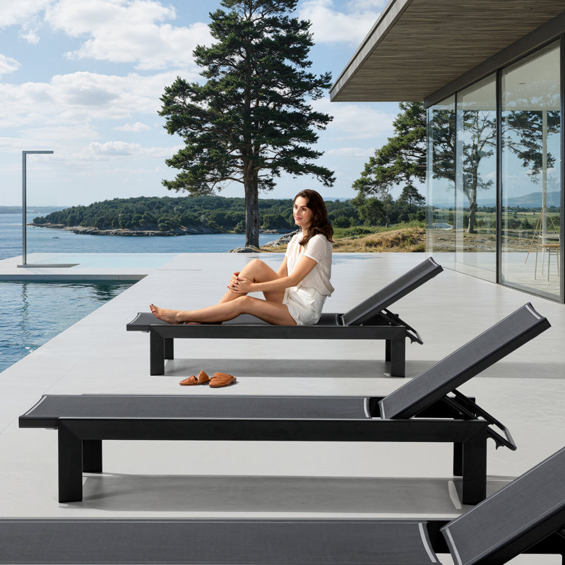 Méridienne extérieure en aluminium à assemblage rapide, méridienne en placage de grain de bois pour patio, méridienne triangulaire en tube d'aluminium (1 seule chaise)