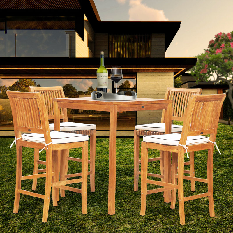 Ensemble de bar bistro 5 pièces en bois de teck avec table basse 35 "et 4 tabourets