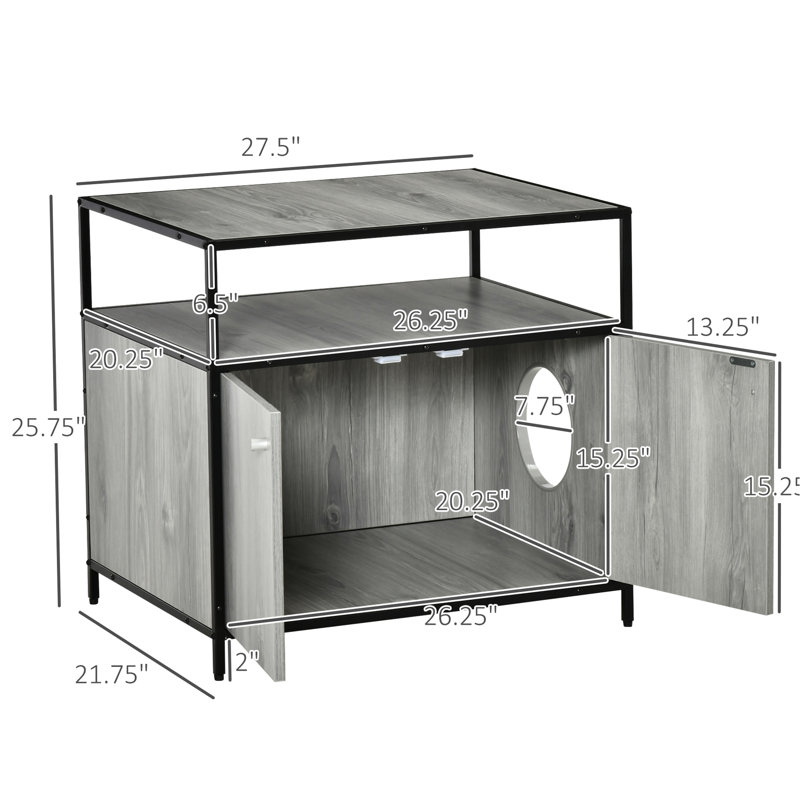 Grey Cat Litter Box Enclosure - Hide And Maintain A Clean Home With Storage Wooden Stand, Grey. Box. Multi-purpose.
