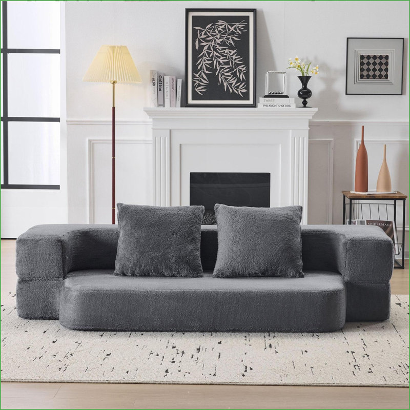Canapé modulaire convertible pliable en chenille compact pour petits espaces / bureaux à domicile | Gris clair | Standard