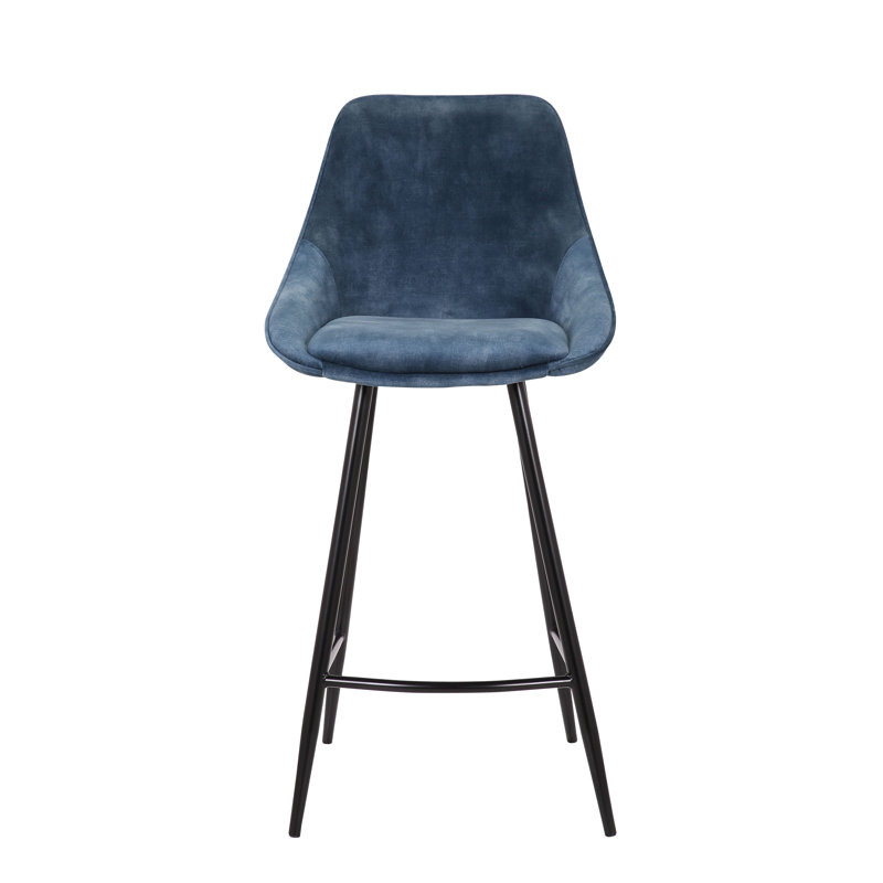 Upholstered and Velvet Bar Stool, Blue