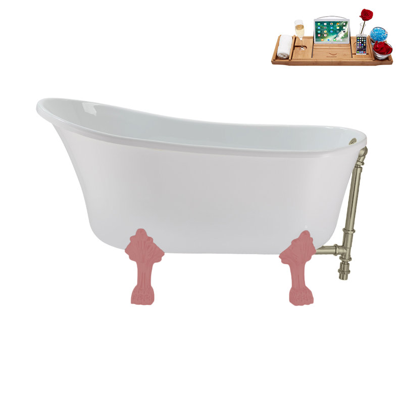 51.2'' x 25.6'' Soaking Acrylic Bathtub, Brushed Nickel, Matte Pink