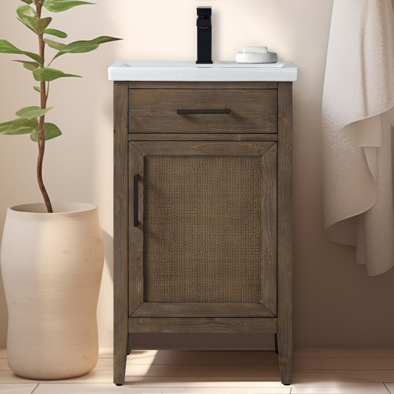 Meuble-lavabo simple 20 po avec comptoir en céramique Sebastiano, Brun antique / cuivre antique