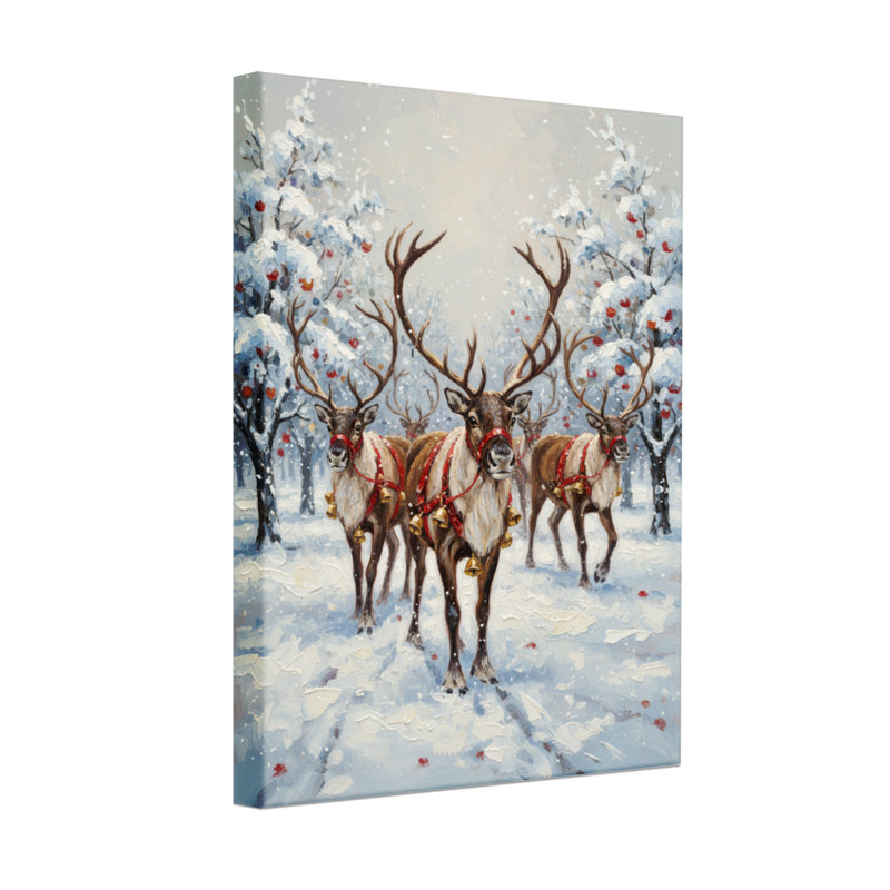 Ensemble de 3 reproductions d'art sur toile, "Christmas Winter Reindeer Snowy Forest Christmas Scene", H 30 po x l 20 po