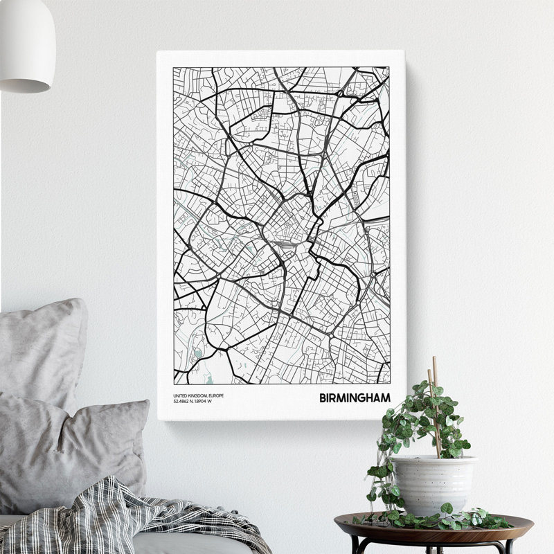 Map Birmingham UK - Wrapped Canvas, 91cm H x 60cm W x 3cm D