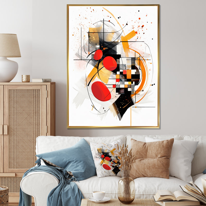 «Dreamscape IV» rouge et noir sur toile, Cadre flottant doré, H 20 po x l 12 po x P 1 po