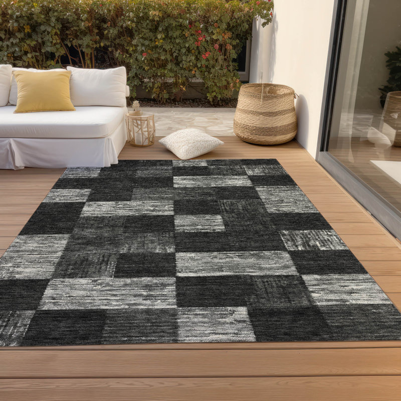 Black Synthetic Flat Woven Non-slip Washable Rectangular Rug 3' x 5'