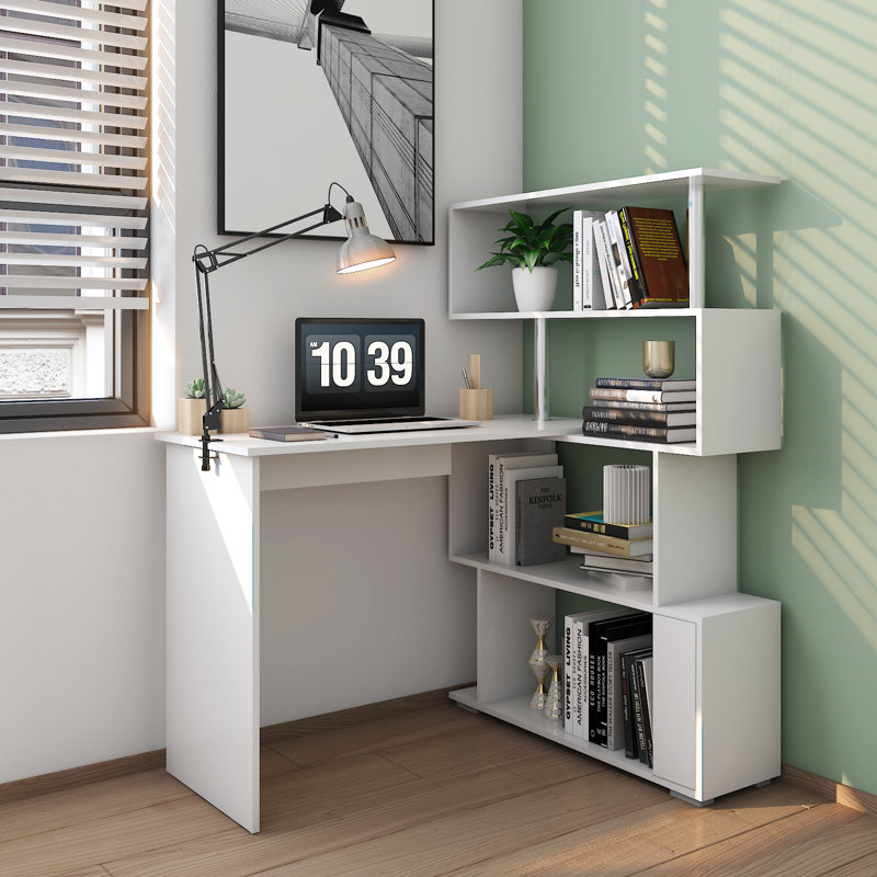 Milroy L-Shaped Writing Desk, White