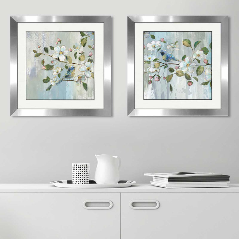 Painterly Spring par Nan - Ensemble de 2 reproductions de cadres photo sur papier, H 16,5 po x l 33 po x P 1 po, Blanc mat