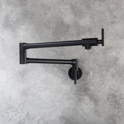 Matte Black Wall Mount Pot Filler Faucet, Brass, Double Handles Provide Consistent Water Release, Arm, Corrosion And Fingerprint Marks Smooth Supply, Corrosion Treatment Applied