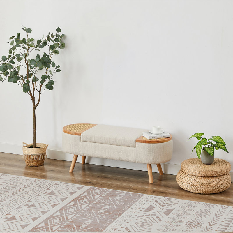 Banc de rangement rembourré avec repose-pieds Jurre, Beige