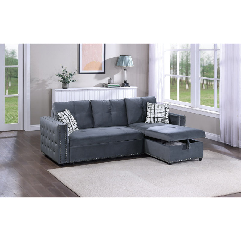 Canapé modulaire convertible en velours gris