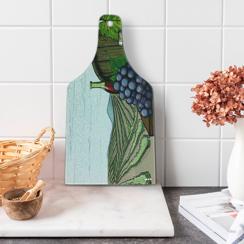 Ambesonne Wine Tempered Glass Cutting Board Views of Vineyards Grapes Multicolor