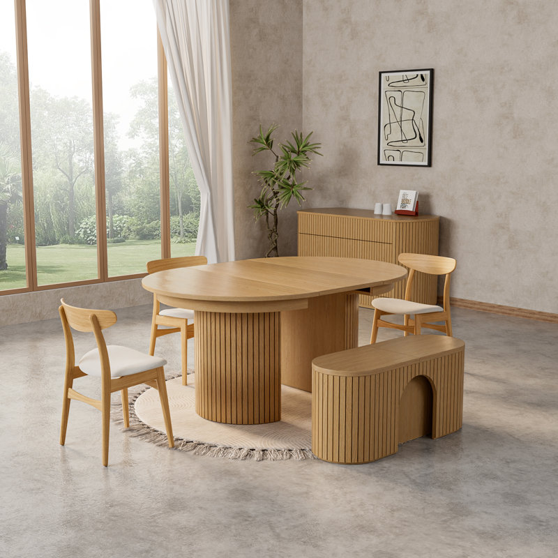 Bachman Extendable 45'' to 105" Oak Solid Wood Dining Table with Hiden Storage Space