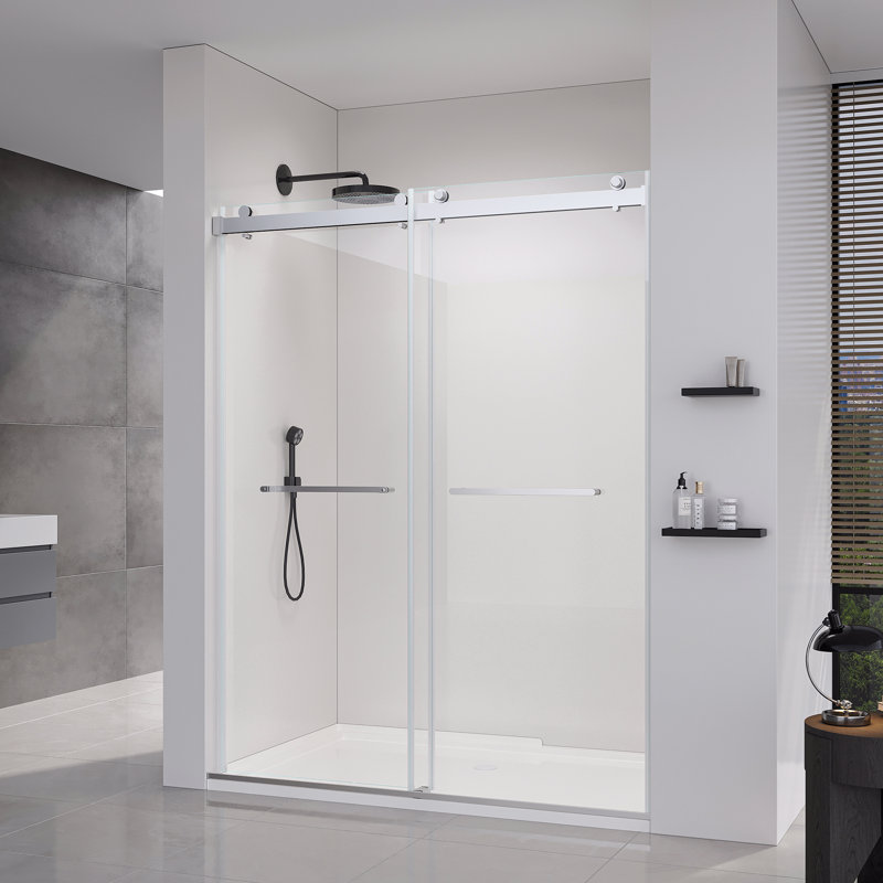 56-60*76 Inch Double Sliding Frameless Soft-Close Shower Door With   (8Mm)Thick Tampered Glass And Easy-Cleaning Coating