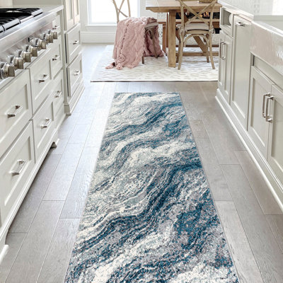 Olvin Contemporary Glam Abstract Marble Navy/Cream Rug