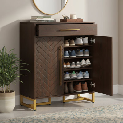 Meuble à chaussures de style Mid-Century de 31,5 pouces de large avec portes à chevrons
