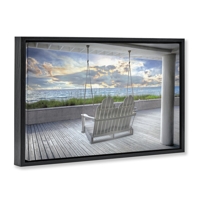 Cadre flottant Swing At The Beach, design par Celebrate Life Gallery, H 17 po x l 25 po, Cadre flottant noir de jais