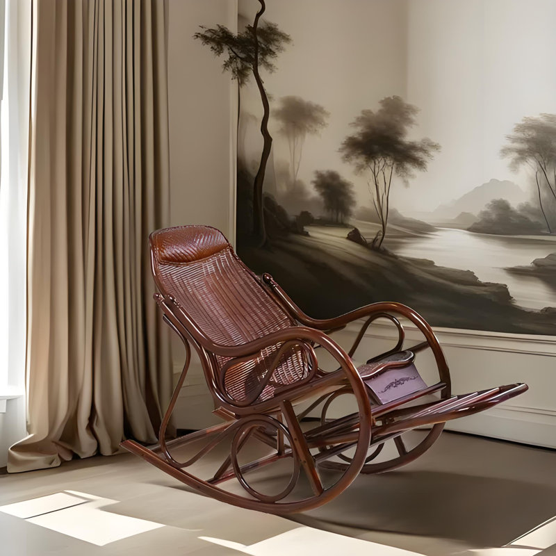 Chaise berçante décontractée en rotin naturel tissé, Brun-roux