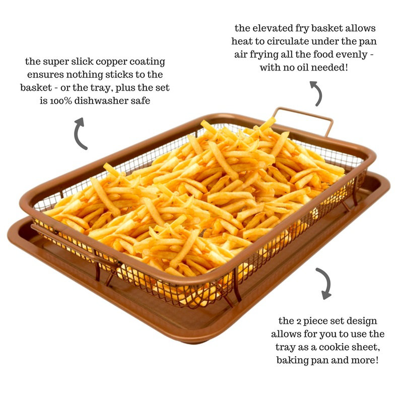 XXL Copper Nonstick Air Fryer Basket and Crisper Tray Set