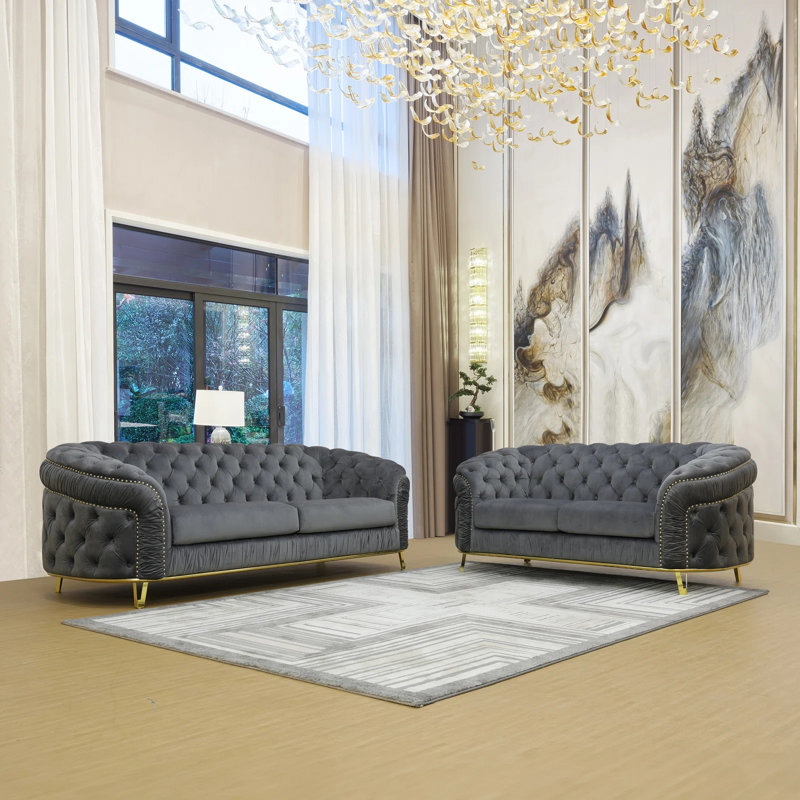 Jadranka - 2 Piece Living Room Set, Gray Microfiber/Microsuede