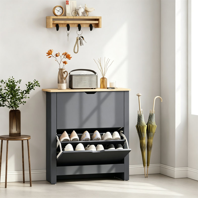 12 Pair Shoe Storage Cabinet, Charcoal Grey