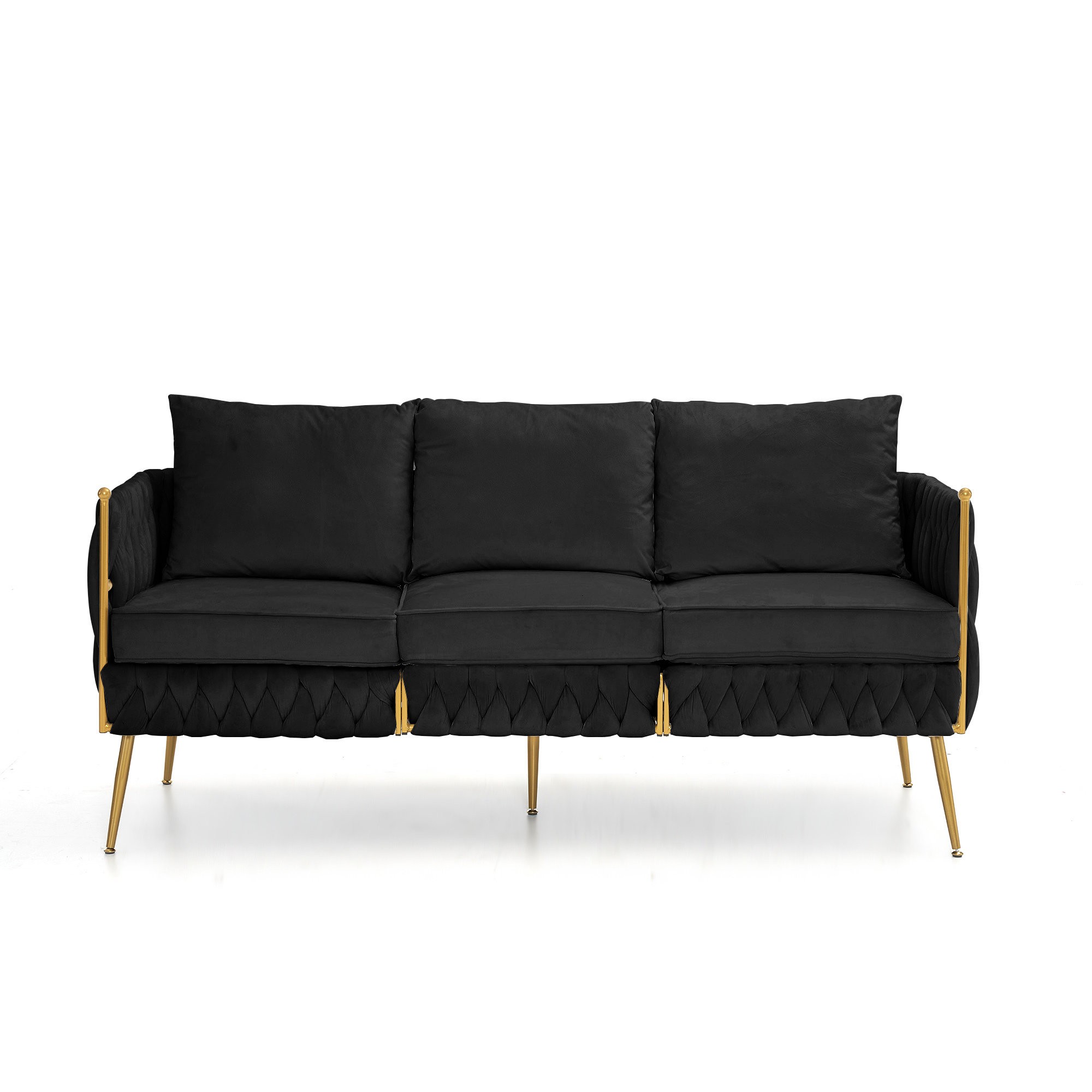 Everly Quinn Black Velvet Sofa Set 3seater Sofa, 2 Modern Accent