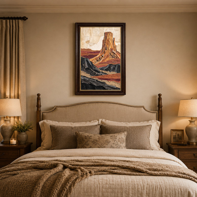 «Layered Rock Formation in Earth Tones», art mural sur toile de style collage, H 24 po x l 16 po