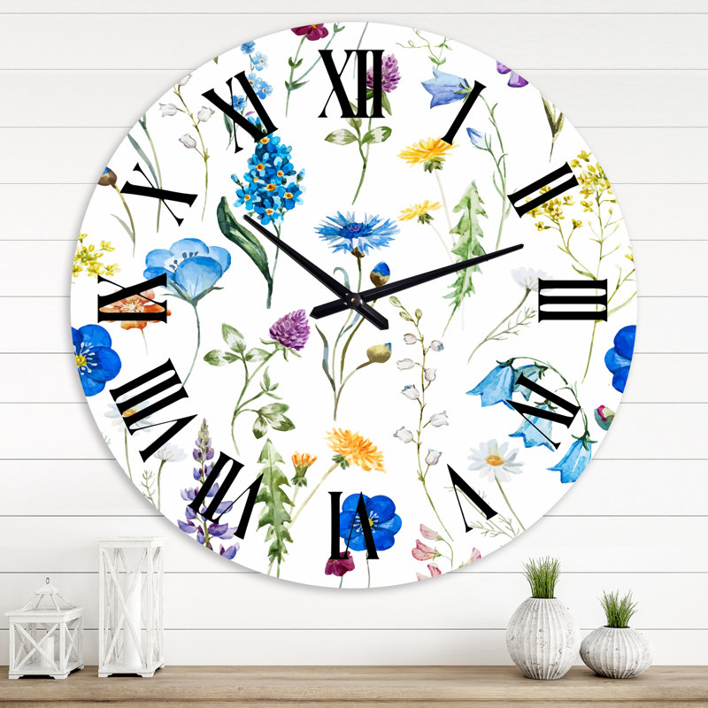 Blue Wild Flowers - Horloge murale traditionnelle, Grand