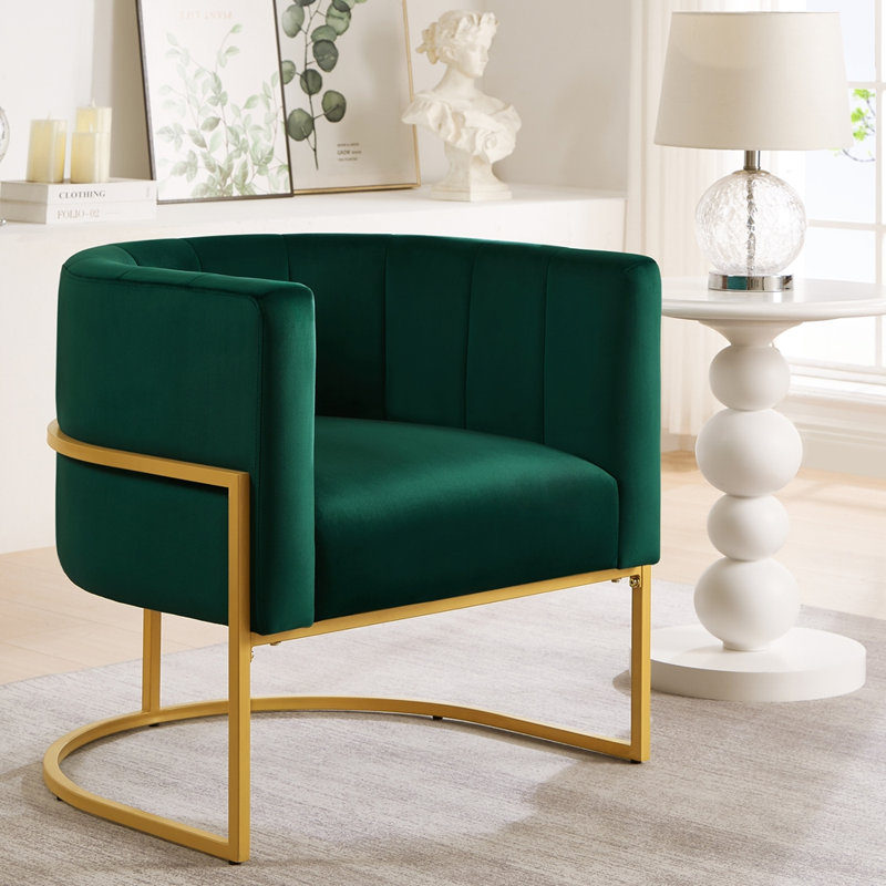 Chaise d'appoint rembourrée en velours, Émeraude, Doré