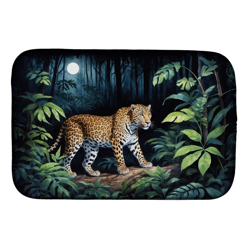 Leopard Nighttime in the Jungle Dish Drying Mat