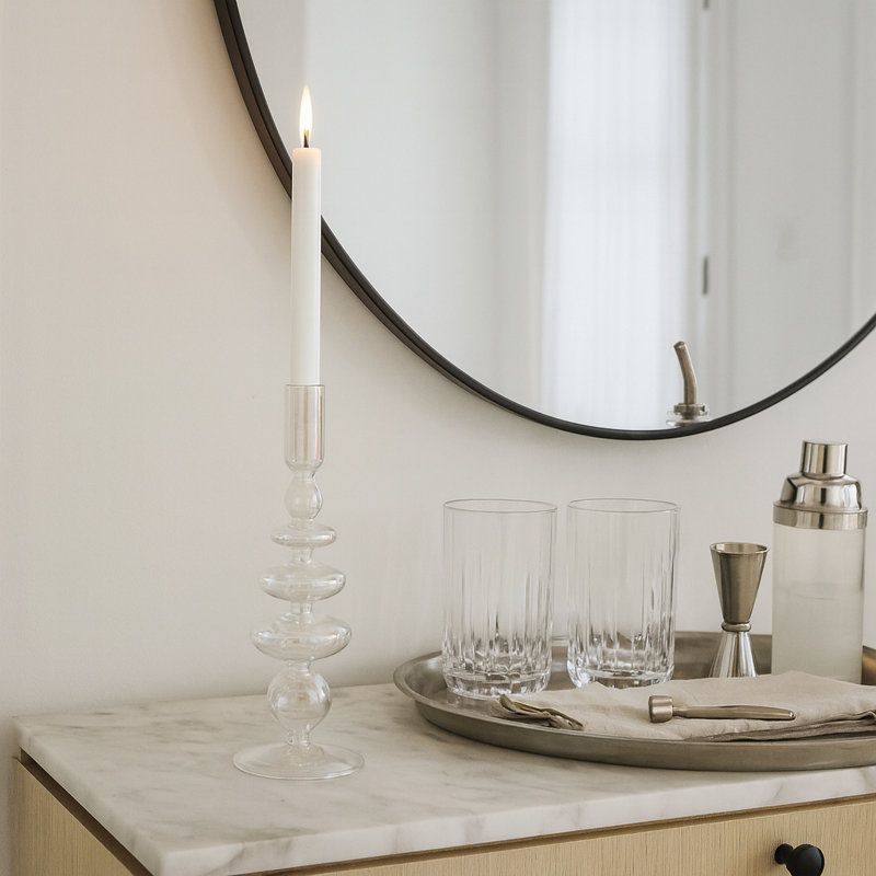 Rockleigh Decorative Vintage Glass Taper Candle Holder for Home Decor - Modern Candlestick Holder for Tabletop Styling or Living Room Decor 