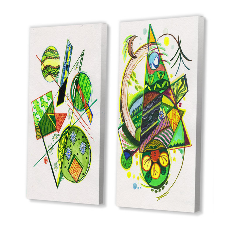 «Geometric Green Large Triangles», ensemble de 2 photographies sur toile, Toile tendue, H 20 po x l 24 po x P 1 po