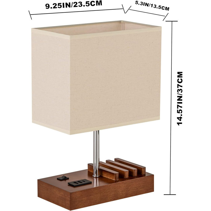 Wood Table Lamp, Walnut Wood, Beige
