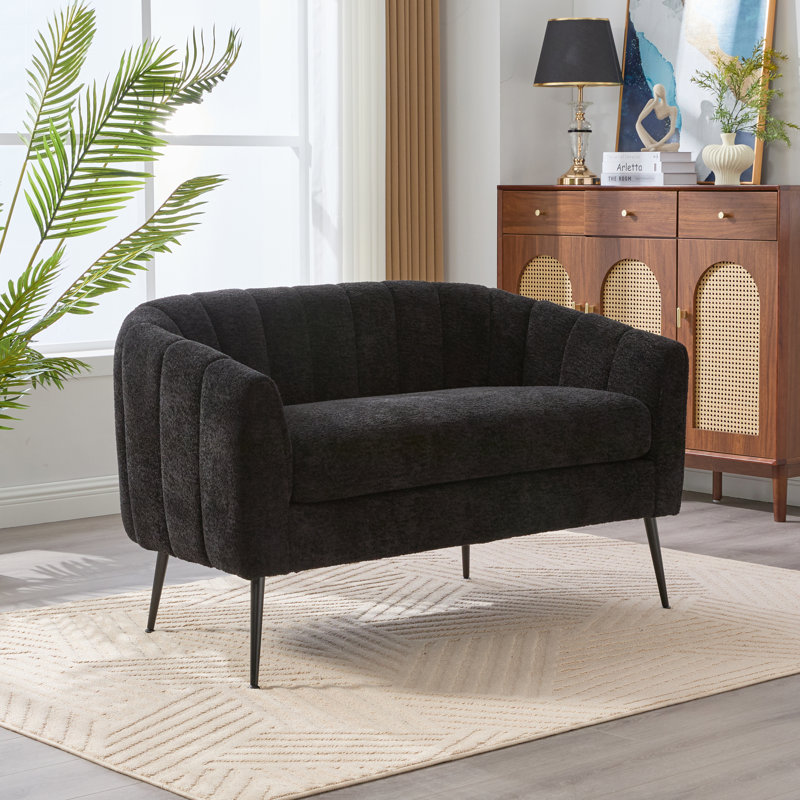 50.2" W Upholstered Channel Tufted Accent Loveseat, Black
