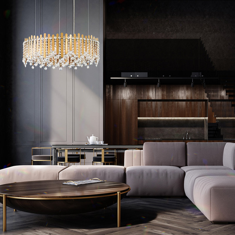 Chatter 12 Light 24in x 8.5in Round Pendant in Gold Mirror with Clear Radiance Crystals, Gold Mirror
