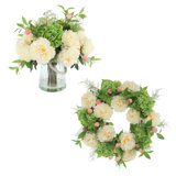 23" Spring Wreath and Centerpiece with Real-Touch Hydrangeas, Peonies and Peaches