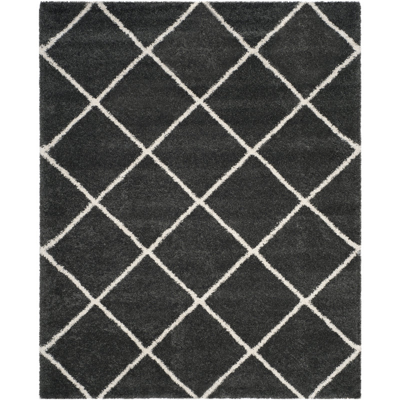 Tapis à poil long Humberto Hudson, Rectangle 10 pi x 14 pi, Gris foncé / ivoire